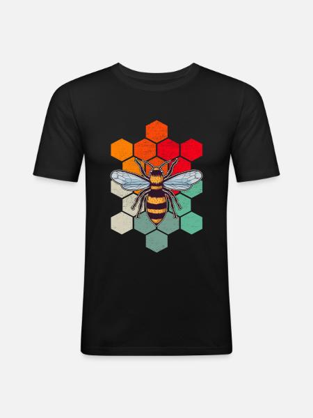 Bee Retro Honeycomb Beekeeping - Men's Slim Fit T-Shirt - black