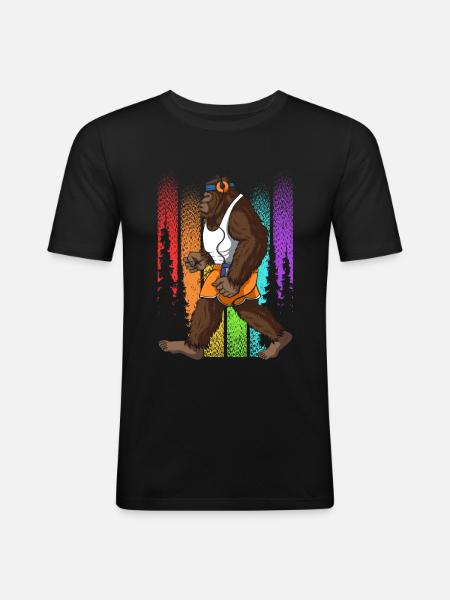 Retro Walking Bigfoot Scary - Men's Slim Fit T-Shirt - black