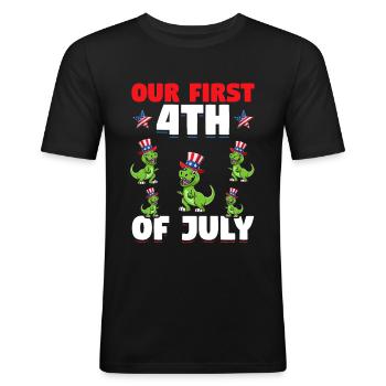 Patriotic Dino Patriotic Dinosaur Our First 4th Of - Männer Slim Fit T-Shirt - Schwarz - Vorne - Nik (191cm)