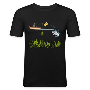 Funny Fishing Shark Fisherman Great White Shark - Men's Slim Fit T-Shirt - black - Front - Nik (191cm)