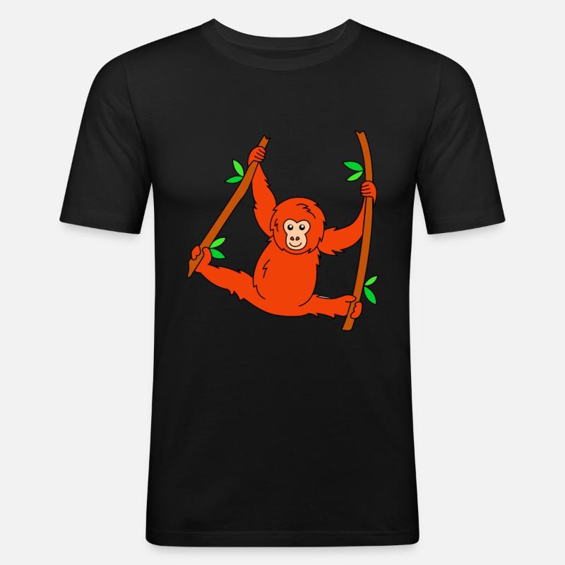 Orang Utan - Männer Slim Fit T-Shirt - Schwarz