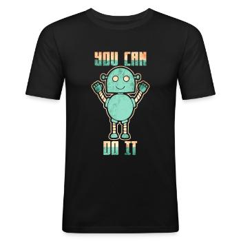Roboter Robotertechnik Wissenschaft Zukunft - Männer Slim Fit T-Shirt - Schwarz - Vorne - Nik (191cm)