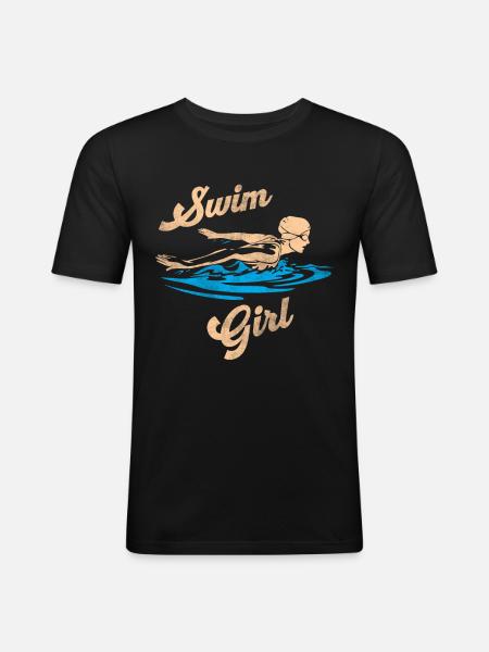 Schwimmerin Schwimmen Mädchen - Männer Slim Fit T-Shirt - Schwarz