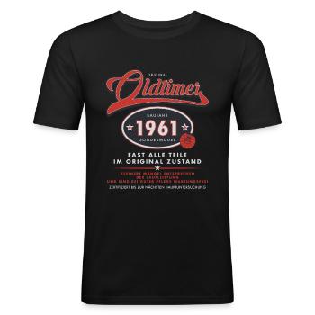 Oldtimer 1961 - Männer Slim Fit T-Shirt - Schwarz - Vorne - Nik (191cm)