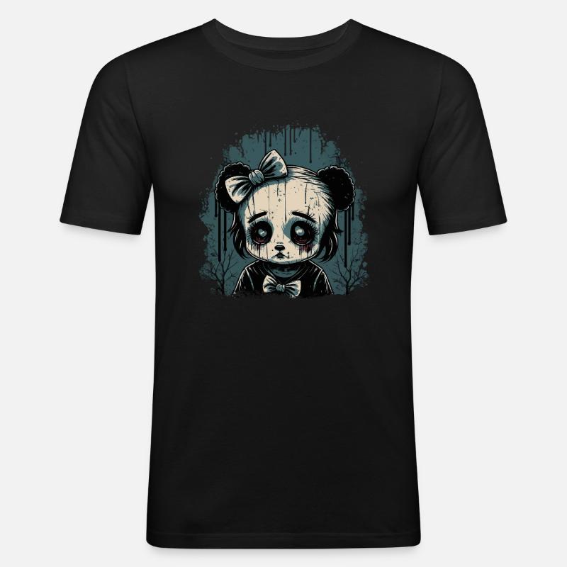 Trauriges Gothic Panda Mädchen - Männer Slim Fit T-Shirt - Schwarz