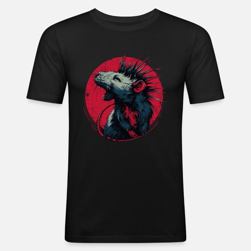 Punkrock Ratte - Männer Slim Fit T-Shirt - Schwarz