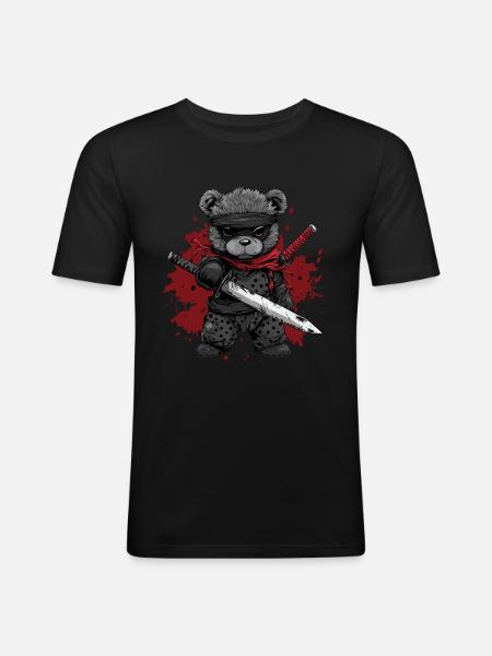 Ninja Teddy Bear - Men's Slim Fit T-Shirt - black