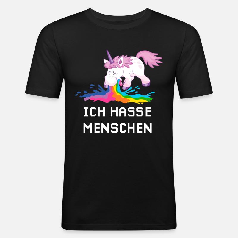 Ich hasse Menschen Einhorn - Männer Slim Fit T-Shirt - Schwarz