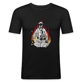 Feuerwehrmann Flammen Freiwillige Feuerwehr - Männer Slim Fit T-Shirt - Schwarz - Vorne - Nik (191cm)