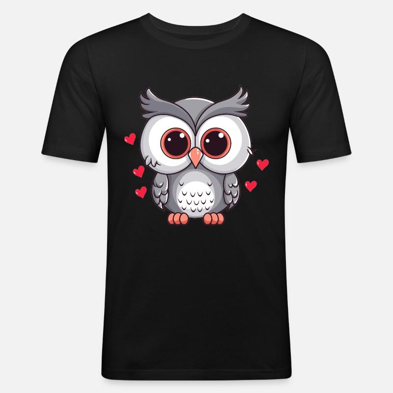 Verliebte Eule mit Herzchen - Männer Slim Fit T-Shirt - Schwarz