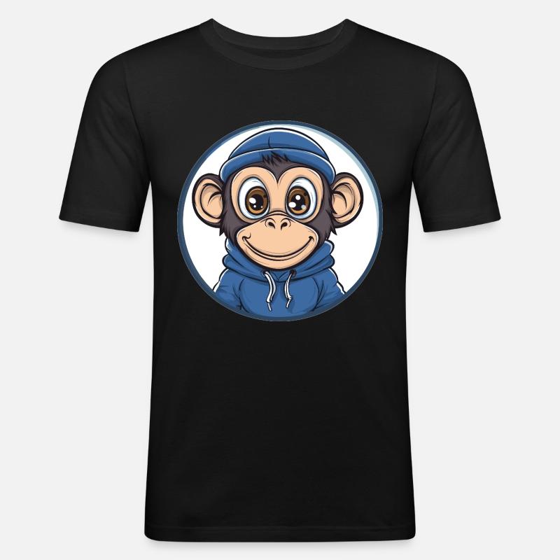 Cooler Affe mit Kapuze - Männer Slim Fit T-Shirt - Schwarz