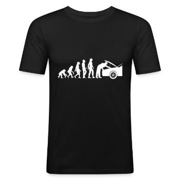 Evolution Kfz-Mechaniker Mechatroniker Werkstatt - Männer Slim Fit T-Shirt - Schwarz - Vorne - Nik (191cm)