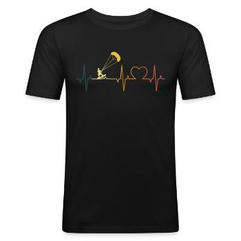 Retro Kitesurfer Herzschlag Kitesurfen Kiteboarden - Männer Slim Fit T-Shirt - Schwarz - Vorne - Nik (191cm)