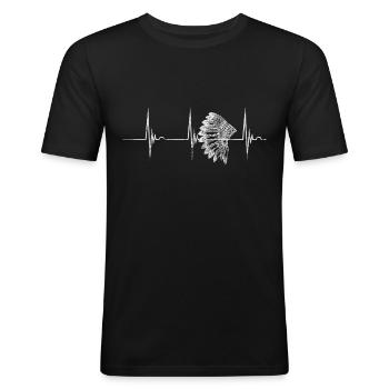 Indianer Herzschlag EKG Häuptling Puls Federkopfsc - Männer Slim Fit T-Shirt - Schwarz - Vorne - Nik (191cm)