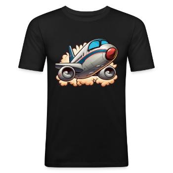 Comic Jumbo Jet - Männer Slim Fit T-Shirt - Schwarz - Vorne - Nik (191cm)