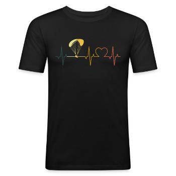 Retro Paragleiter Herzschlag Gleitschirmfliegen - Männer Slim Fit T-Shirt - Schwarz - Vorne - Nik (191cm)