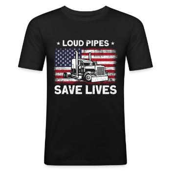 Trucker Fernfahrer Sattelzug Geschenk - Männer Slim Fit T-Shirt - Schwarz - Vorne - Nik (191cm)