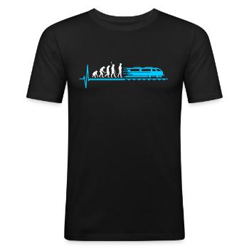Zug Evolution Eisenbahn Herzschlag - Männer Slim Fit T-Shirt - Schwarz - Vorne - Nik (191cm)