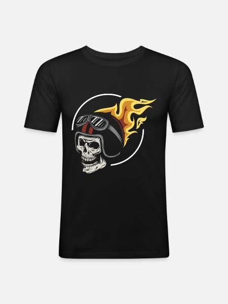 Rocker - Ghost - Fire - Skull - Biker - Men's Slim Fit T-Shirt - black