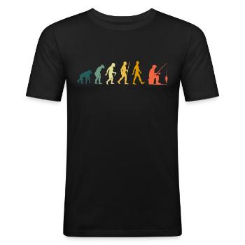 Angeln Evolution Retro Fischen Entwicklung Angler - Männer Slim Fit T-Shirt - Schwarz - Vorne - Nik (191cm)