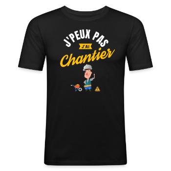 J'Peux Pas J'Ai Chantier - T-shirt près du corps Homme - noir - Devant - Nik (191cm)
