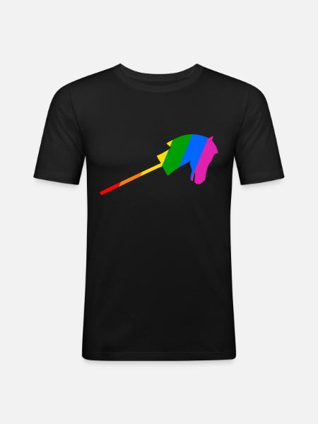 Stockpferdreiten im Regenbogen - Männer Slim Fit T-Shirt - Schwarz