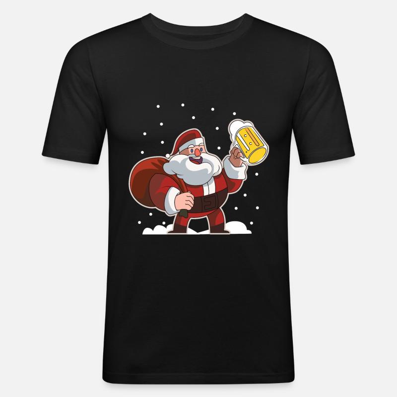 weihnachtsmann bier saufen - Männer Slim Fit T-Shirt - Schwarz