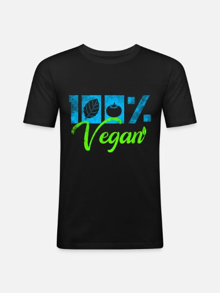 Végétalien - T-shirt près du corps Homme - noir