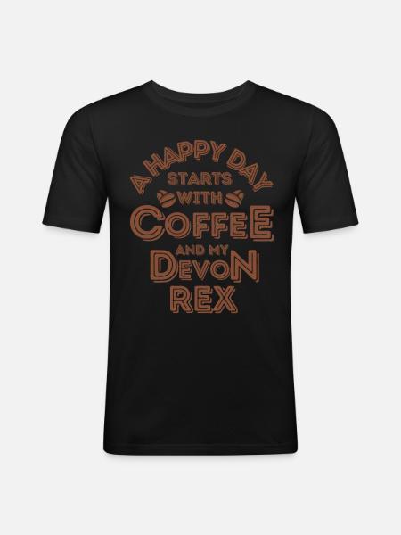 Devon Rex Cat Coffee Cafe - Men's Slim Fit T-Shirt - black