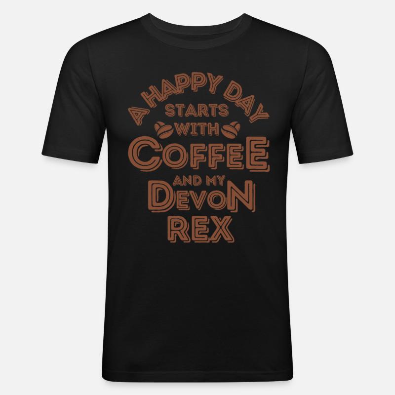 Devon Rex Cat Coffee Cafe - Men's Slim Fit T-Shirt - black