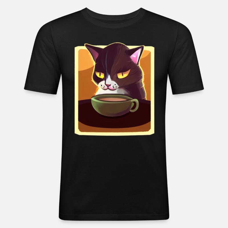 Kaffee Katze Müde Katze Kaffee - Männer Slim Fit T-Shirt - Schwarz