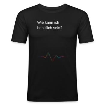 Apple iPhone Siri - Wie kann ich behilflich sein? - Männer Slim Fit T-Shirt - Schwarz - Vorne - Nik (191cm)