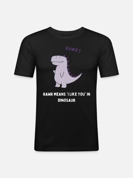Funny-Dino - Männer Slim Fit T-Shirt - Schwarz