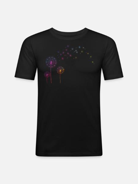 Pusteblume Farb Splash - Männer Slim Fit T-Shirt - Schwarz