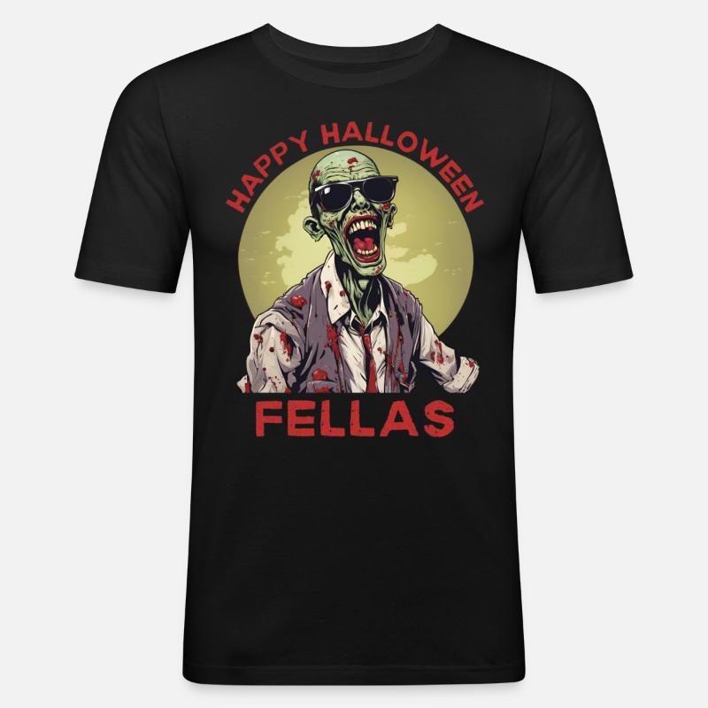 Happy Halloween Fellas Zombie - Männer Slim Fit T-Shirt - Schwarz