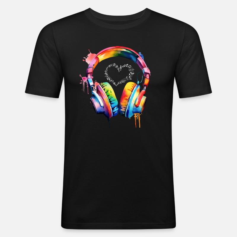 Kopfhörer Musik-Liebe - Männer Slim Fit T-Shirt - Schwarz