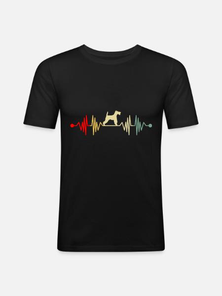 Drahthaar Foxterrier Herzschlag Retro - Männer Slim Fit T-Shirt - Schwarz