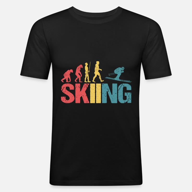 Evolution of Skiing - Männer Slim Fit T-Shirt - Schwarz