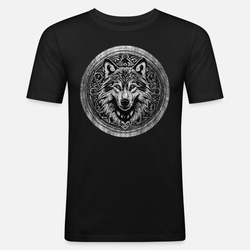 Wolf Wikinger Wild - Männer Slim Fit T-Shirt - Schwarz