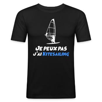 Je peux pas j'ai Kitesailing - T-shirt près du corps Homme - noir - Devant - Nik (191cm)