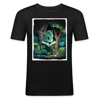 Read Books Book Dragon Fable Fantasy Saga - Men's Slim Fit T-Shirt - black - Front - Nik (191cm)