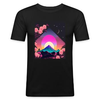 Mondblume Moonflower Mond Japanisch Vaporwave - Männer Slim Fit T-Shirt - Schwarz - Vorne - Nik (191cm)