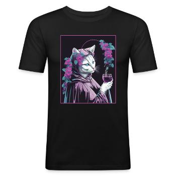 Cat Nun Church Vaporwave Religion Chaton - T-shirt près du corps Homme - noir - Devant - Nik (191cm)