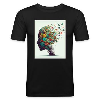 Blumen Vögel Motivation Mental Health Depression - Männer Slim Fit T-Shirt - Schwarz - Vorne - Nik (191cm)