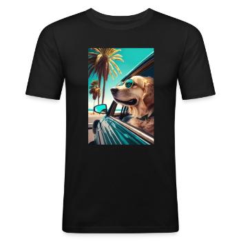 Golden Retriever Sunglasses Beach Palms - Men's Slim Fit T-Shirt - black - Front - Nik (191cm)