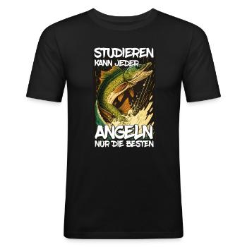 Angeln Hecht Raubfisch Fischen Anglerin Studium - Männer Slim Fit T-Shirt - Schwarz - Vorne - Nik (191cm)