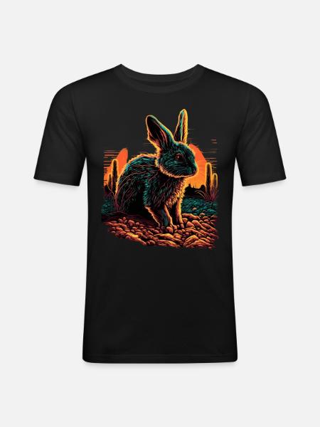 Hase Synthwave Sunset Geschenk - Männer Slim Fit T-Shirt - Schwarz