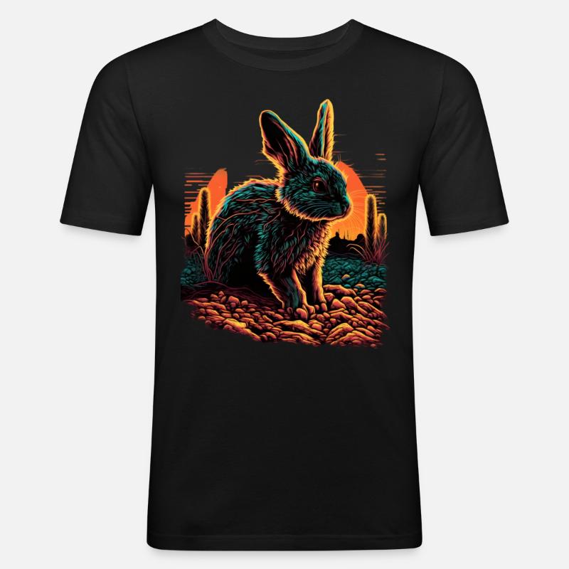 Rabbit Synthwave Sunset Gift - Men's Slim Fit T-Shirt - black