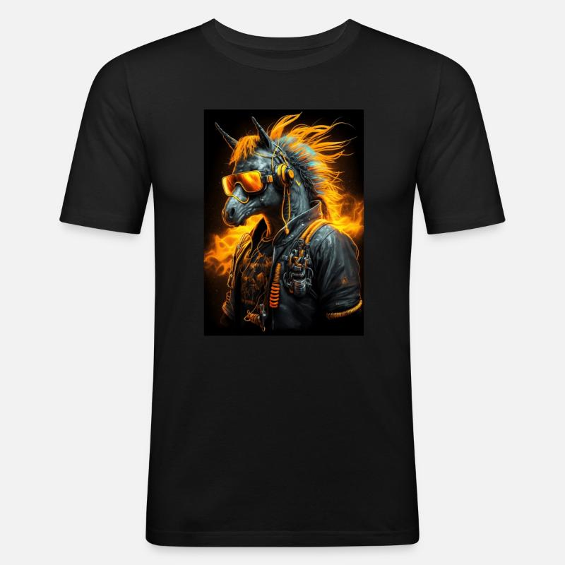 Cooles Biker-Pferd - Männer Slim Fit T-Shirt - Schwarz