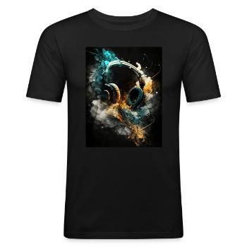 Abstrakte Kopfhörer - Männer Slim Fit T-Shirt - Schwarz - Vorne - Nik (191cm)